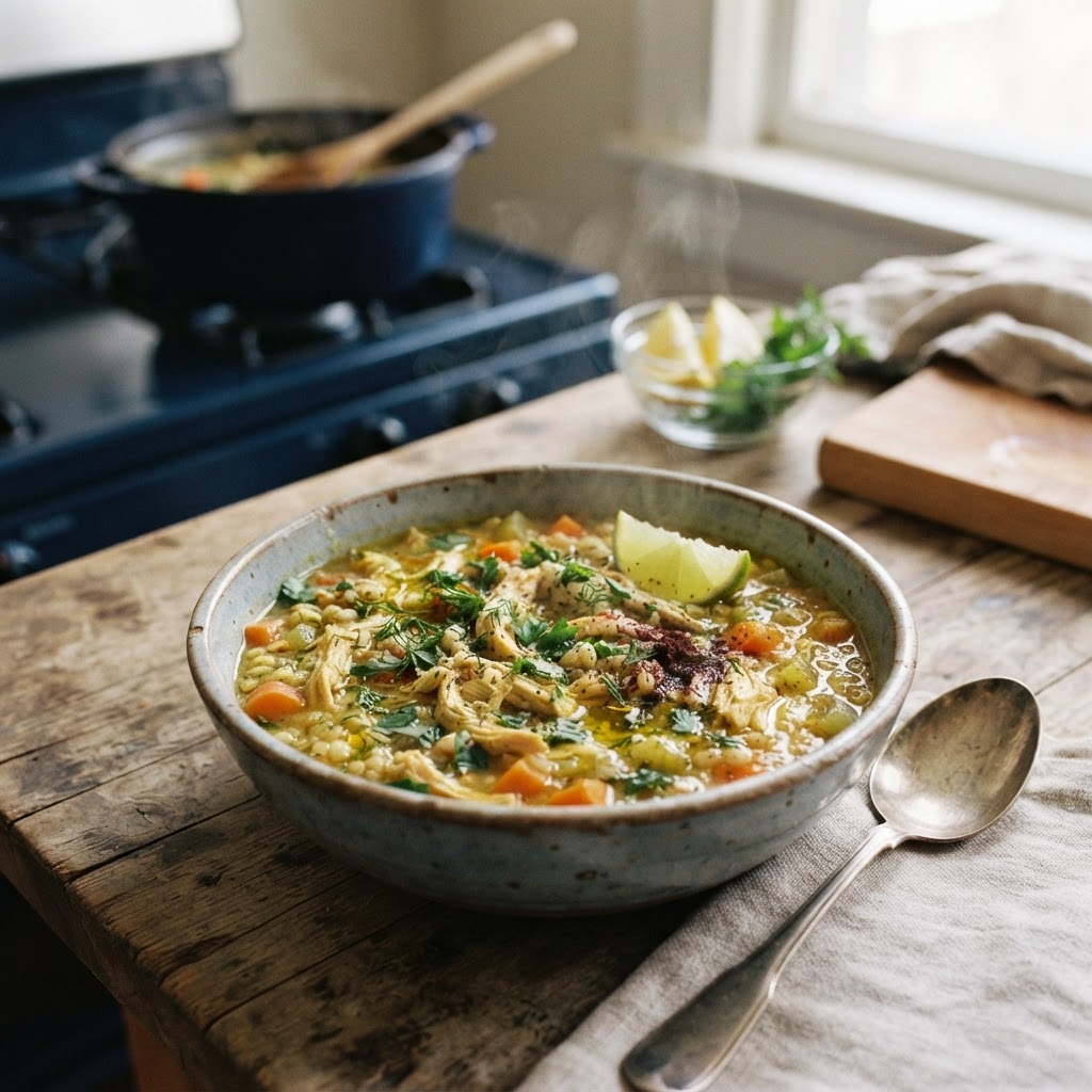 Persian Chicken Barley Soup with Herbs