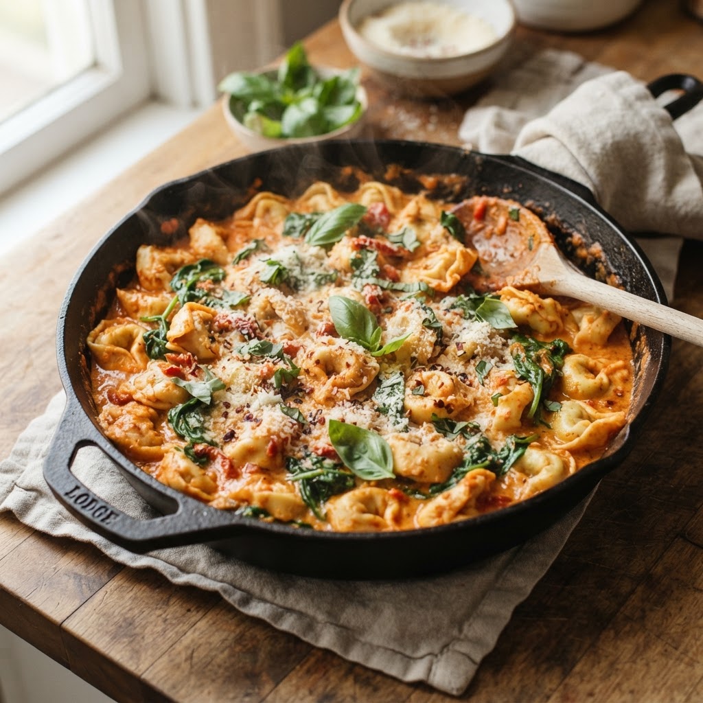Roasted Red Pepper Tortellini Skillet