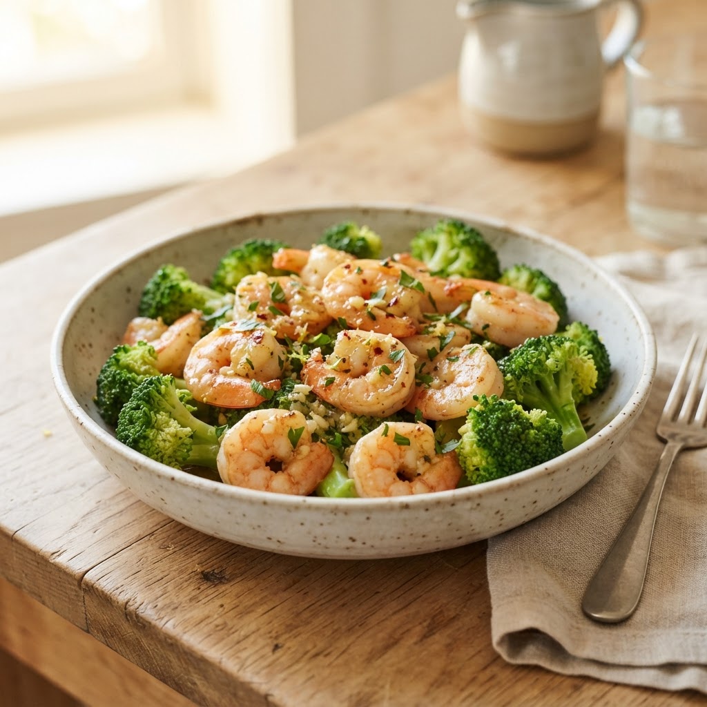 Lemon Garlic Shrimp with Steamed Broccoli