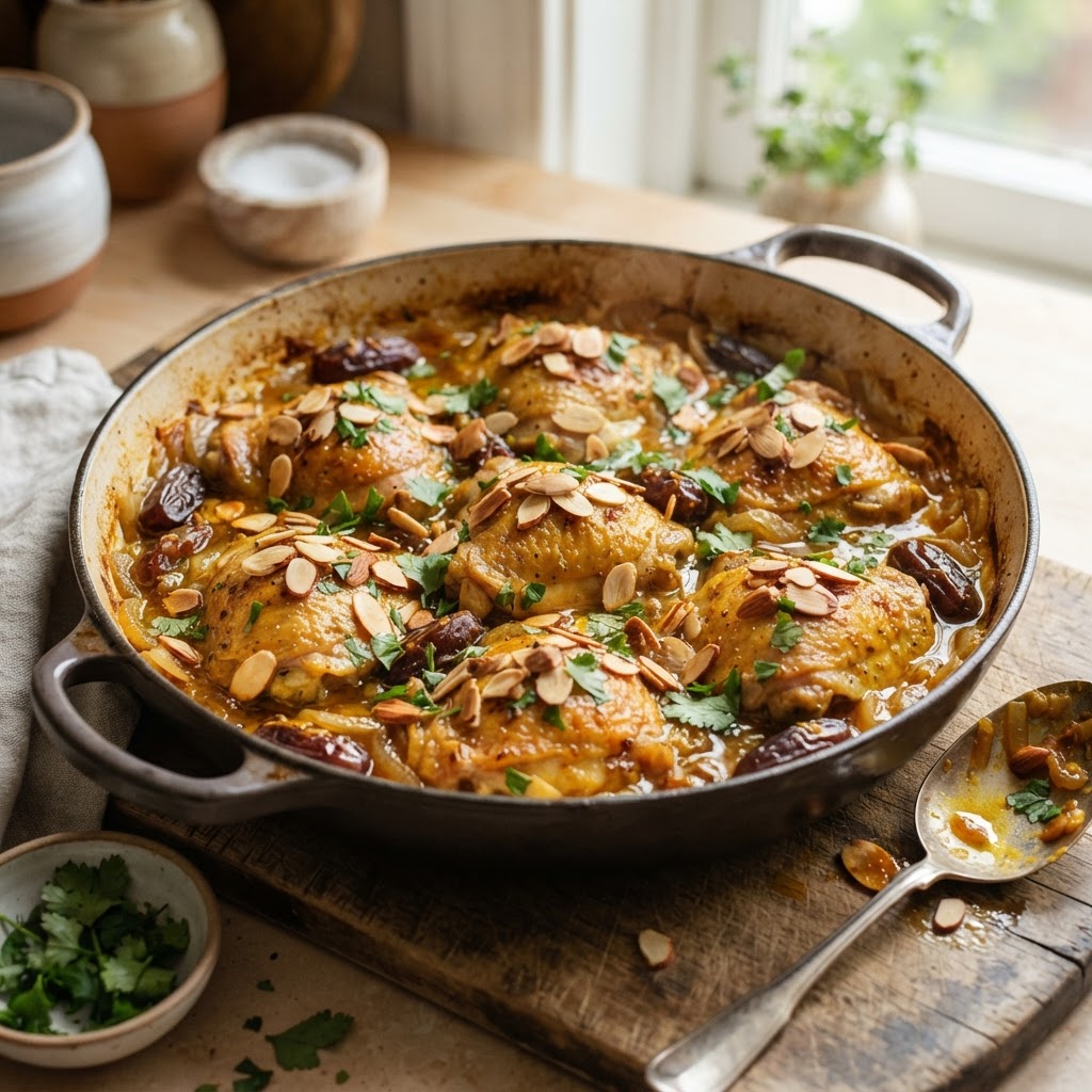 Saffron Chicken with Dates and Almonds