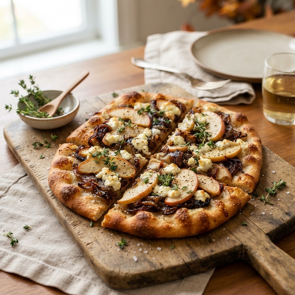 Caramelized Onion, Apple, and Goat Cheese Flatbread