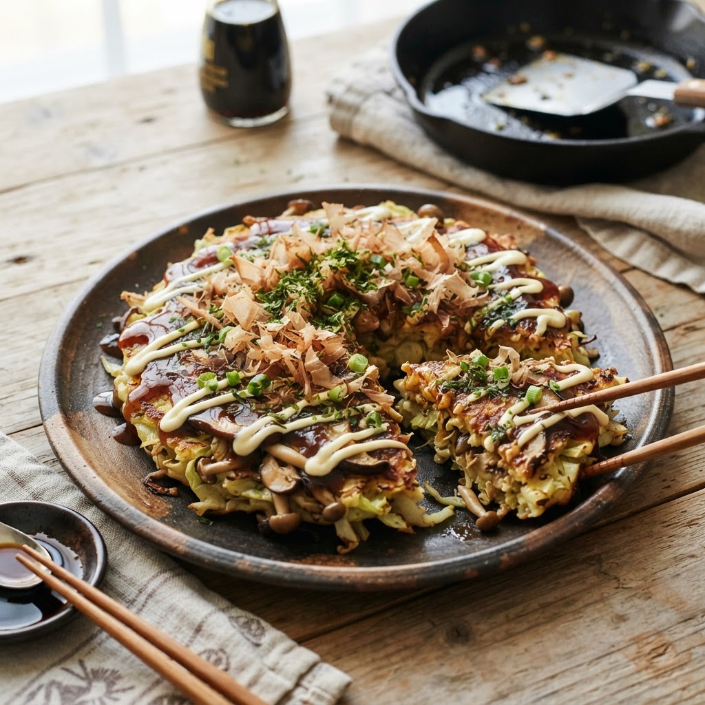 Cabbage and Mushroom Okonomiyaki