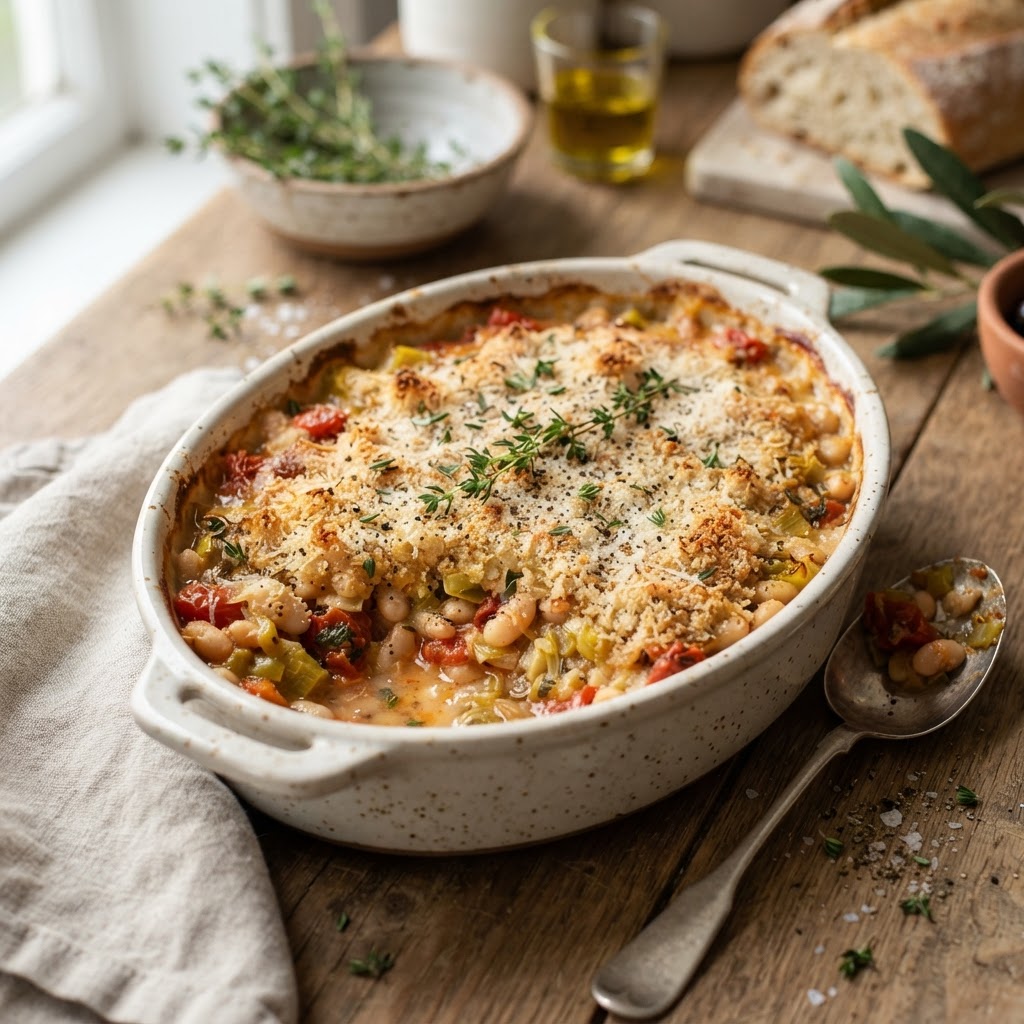 Provencal White Bean and Leek Gratin