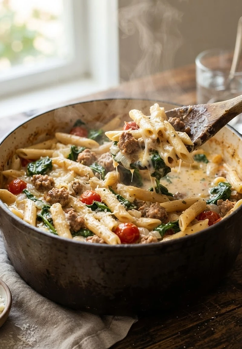 One Pot Sausage and Spinach Pasta
