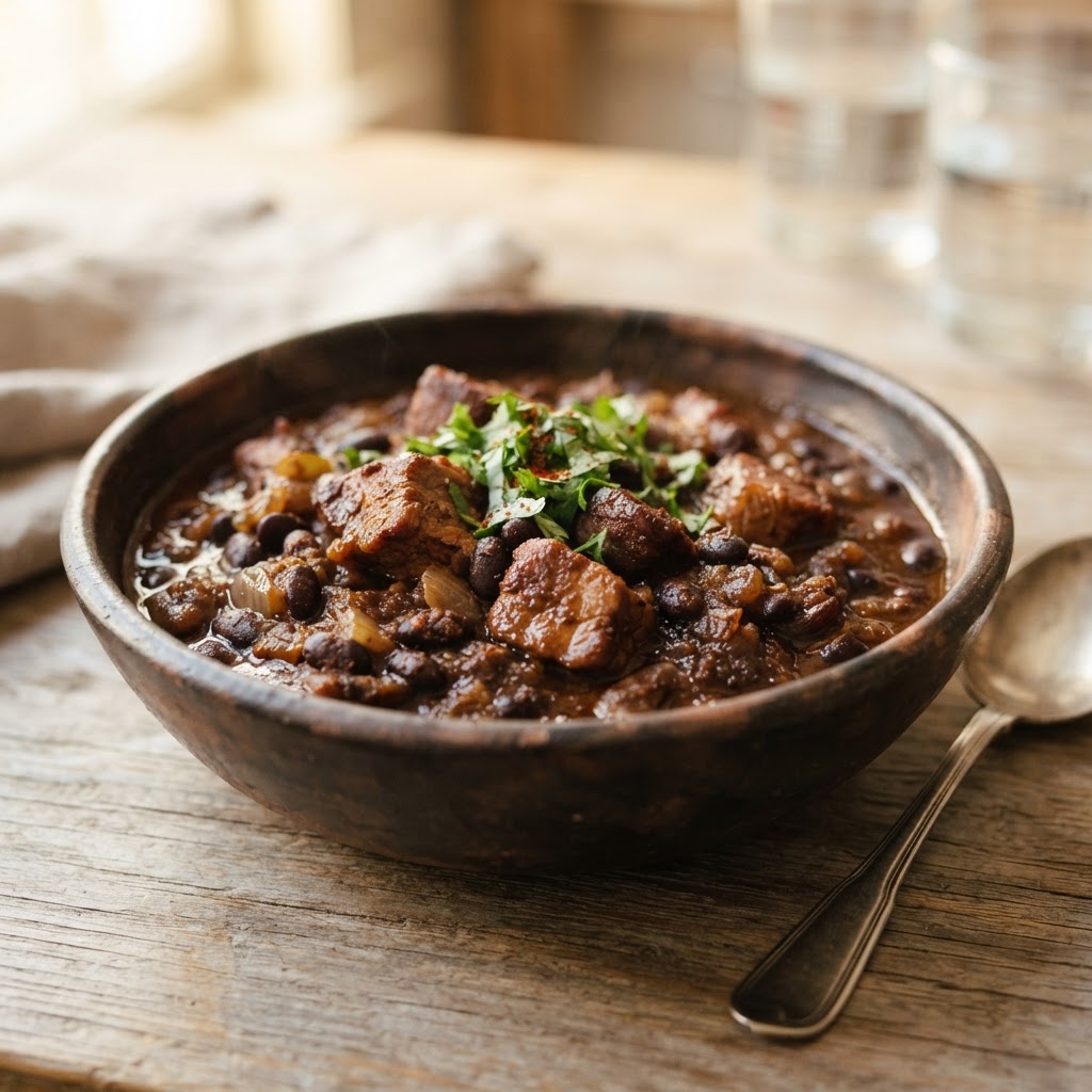 Smoky Maple-Bourbon Pork and Black Bean Chili