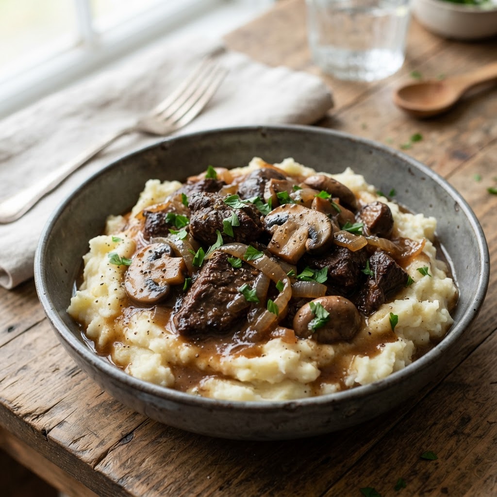 Slow Cooker Beef Tips and Mushroom Gravy