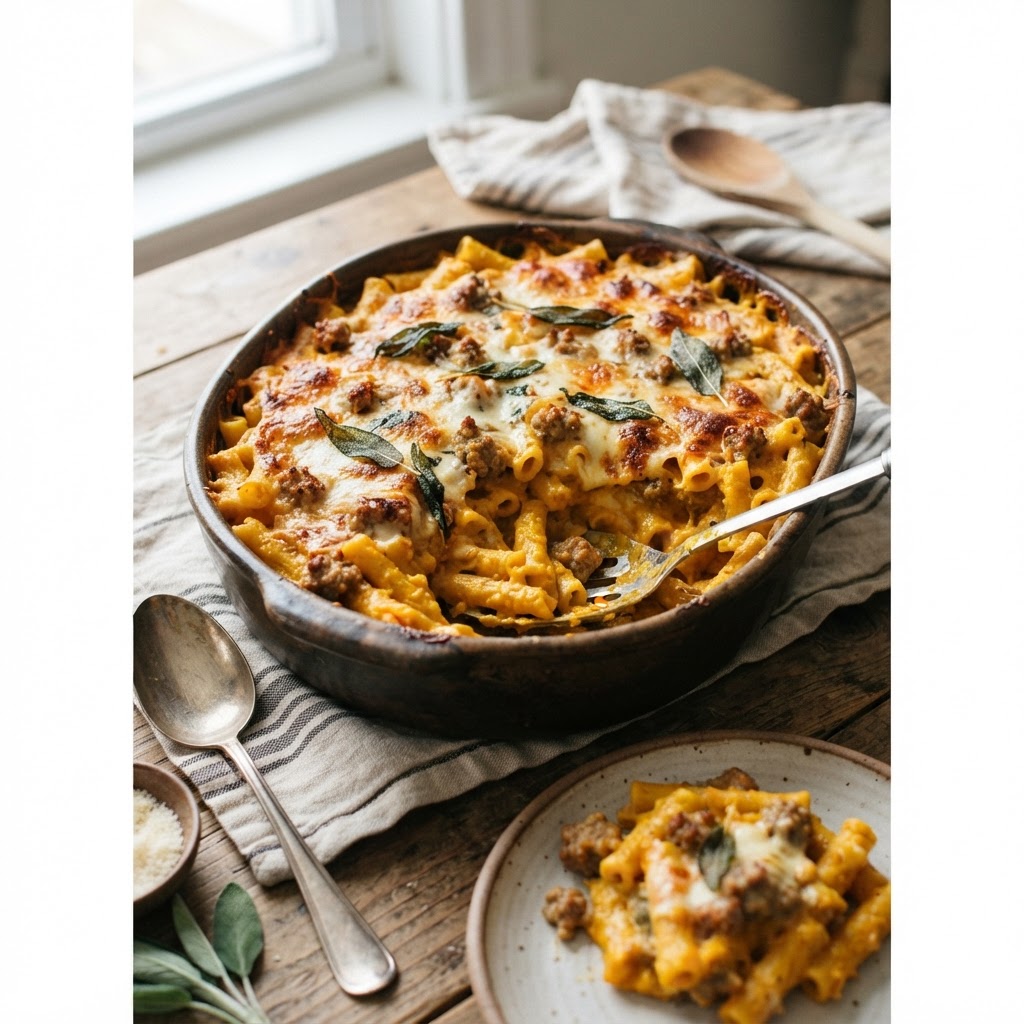 Pumpkin Sausage Baked Ziti