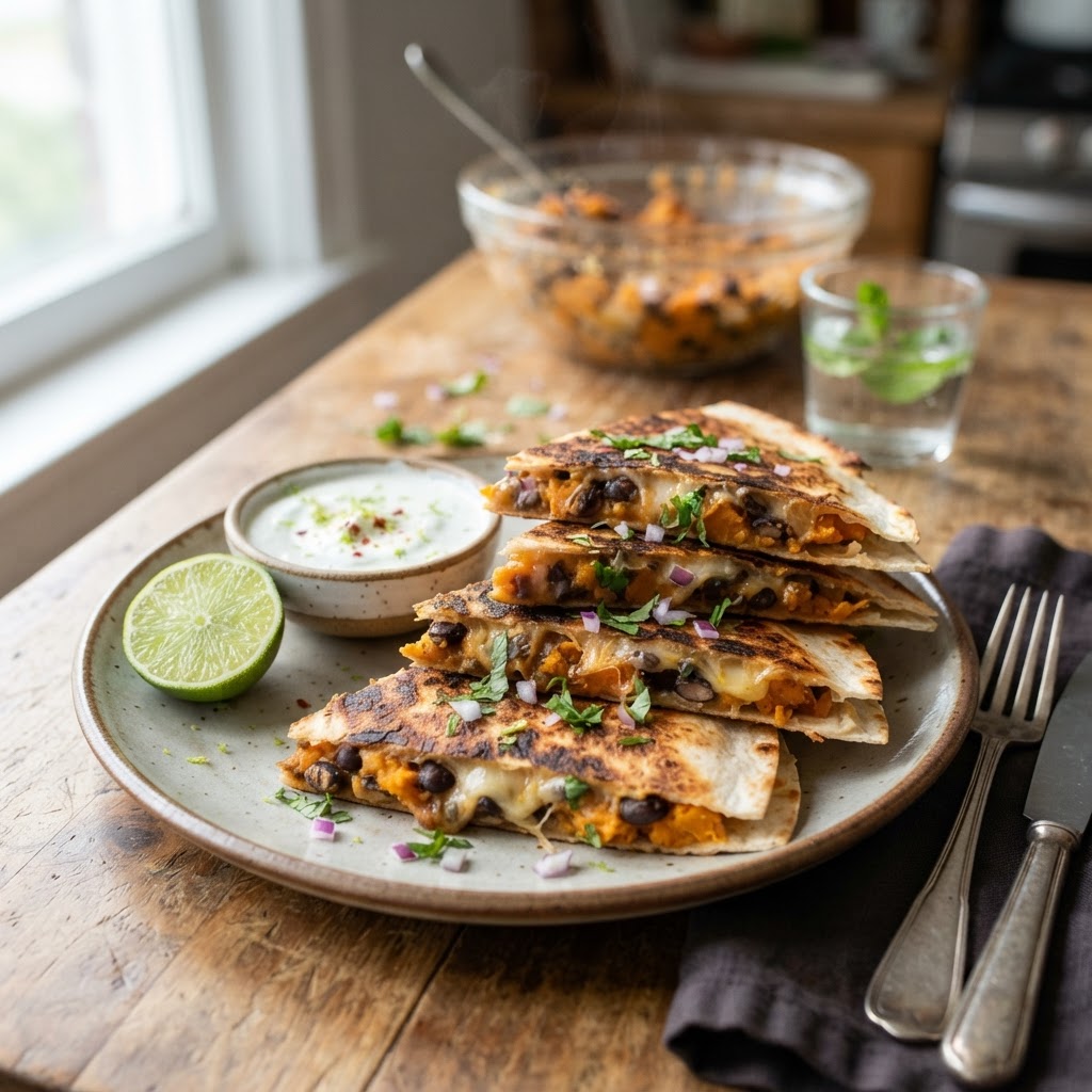 Crispy Sweet Potato and Black Bean Quesadillas