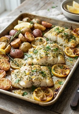 Sheet Pan Lemon Herb Cod and Potatoes
