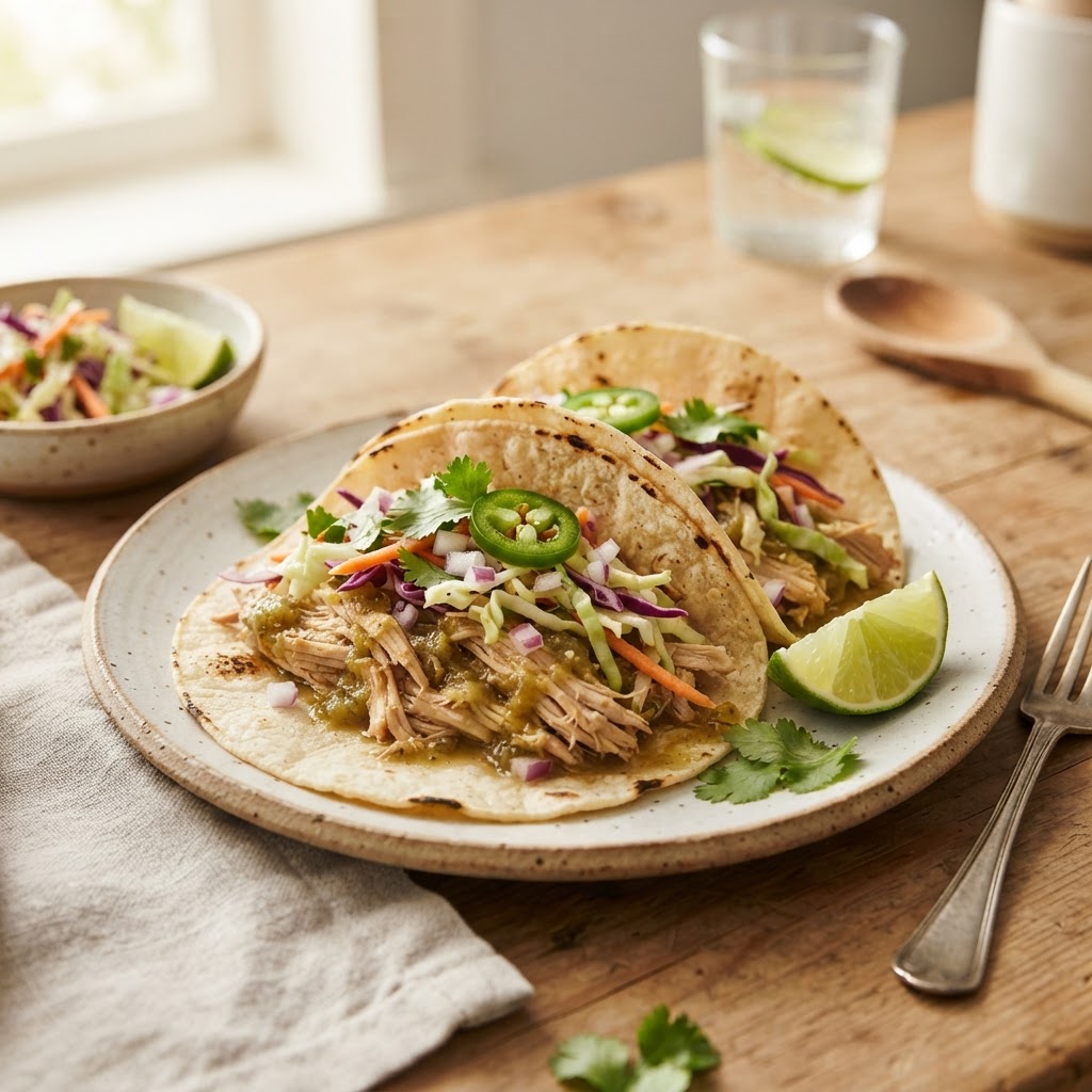Slow Cooker Salsa Verde Chicken Tacos