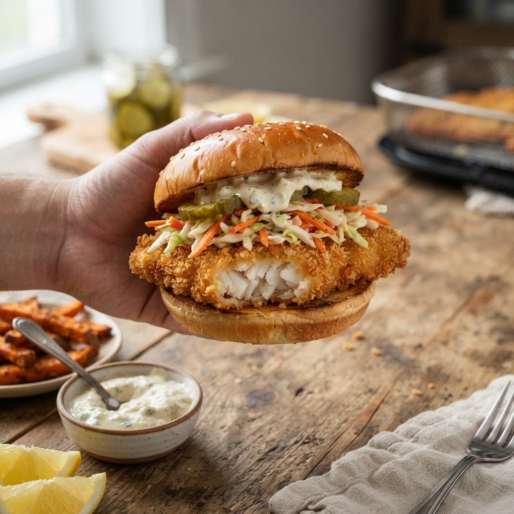 Air Fryer Crispy Cod Sandwiches