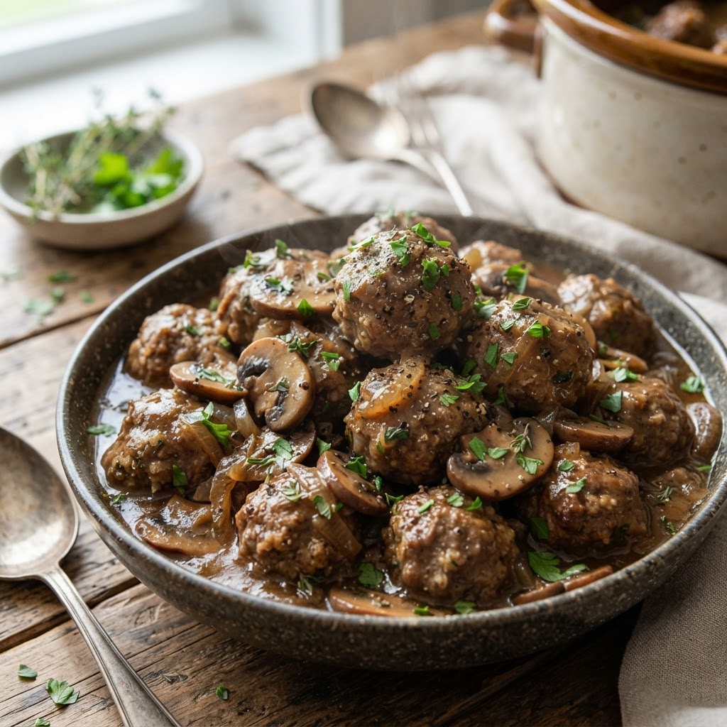 Slow Cooker Salisbury Steak Meatballs