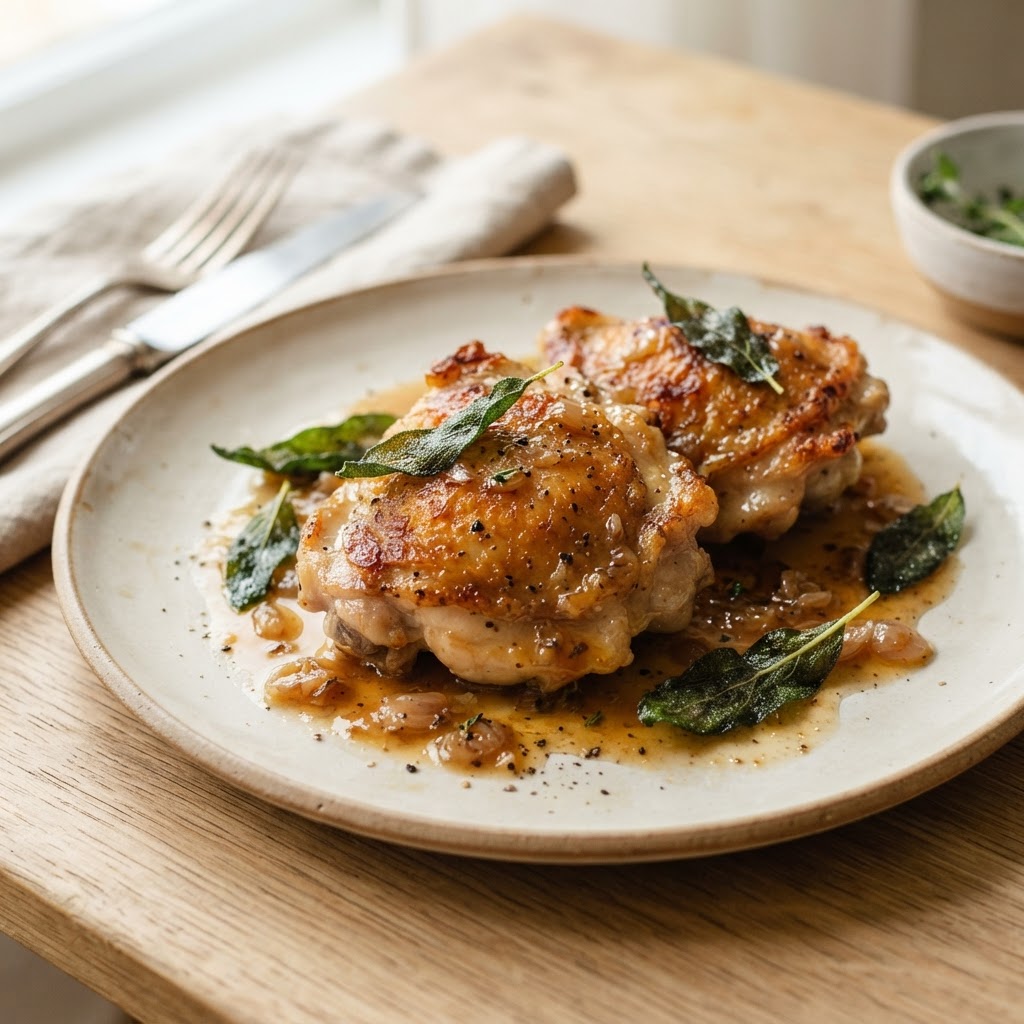 Chicken Thighs with Cider Mustard Glaze and Sage