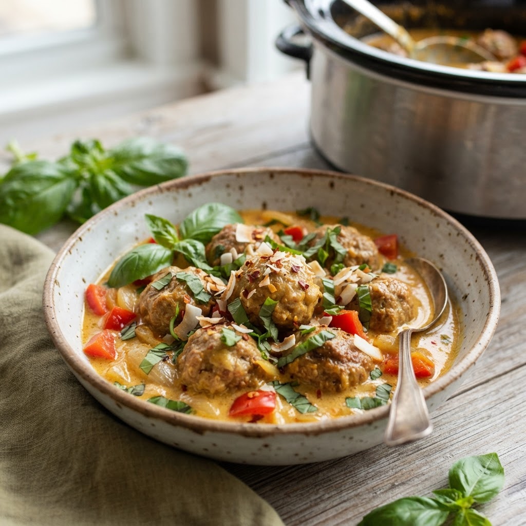 Slow Cooker Coconut Curry Turkey Meatballs
