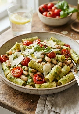 5-Ingredient Pesto White Bean Pasta