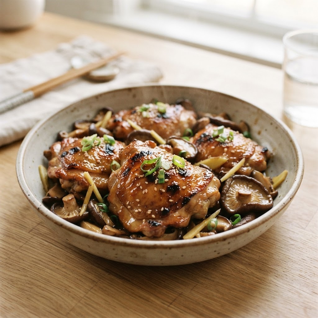 Miso-Glazed Chicken Thighs with Ginger and Shiitake