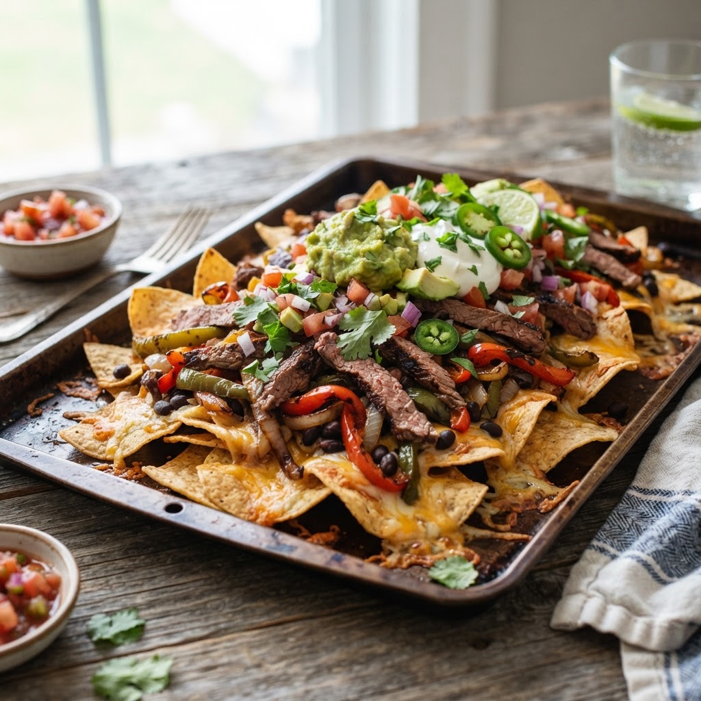 Sheet Pan Steak Fajita Nachos
