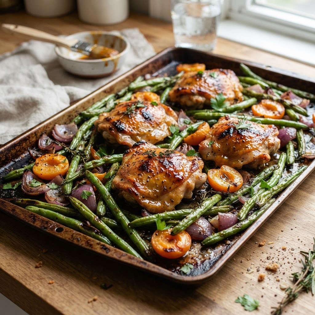 Sheet Pan Apricot Chicken and Green Beans