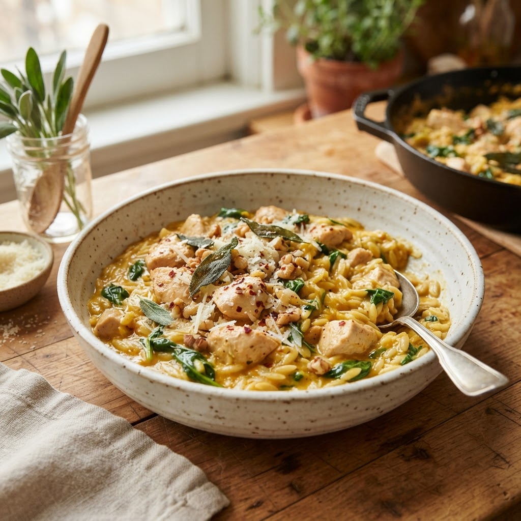 Creamy Pumpkin Chicken Orzo