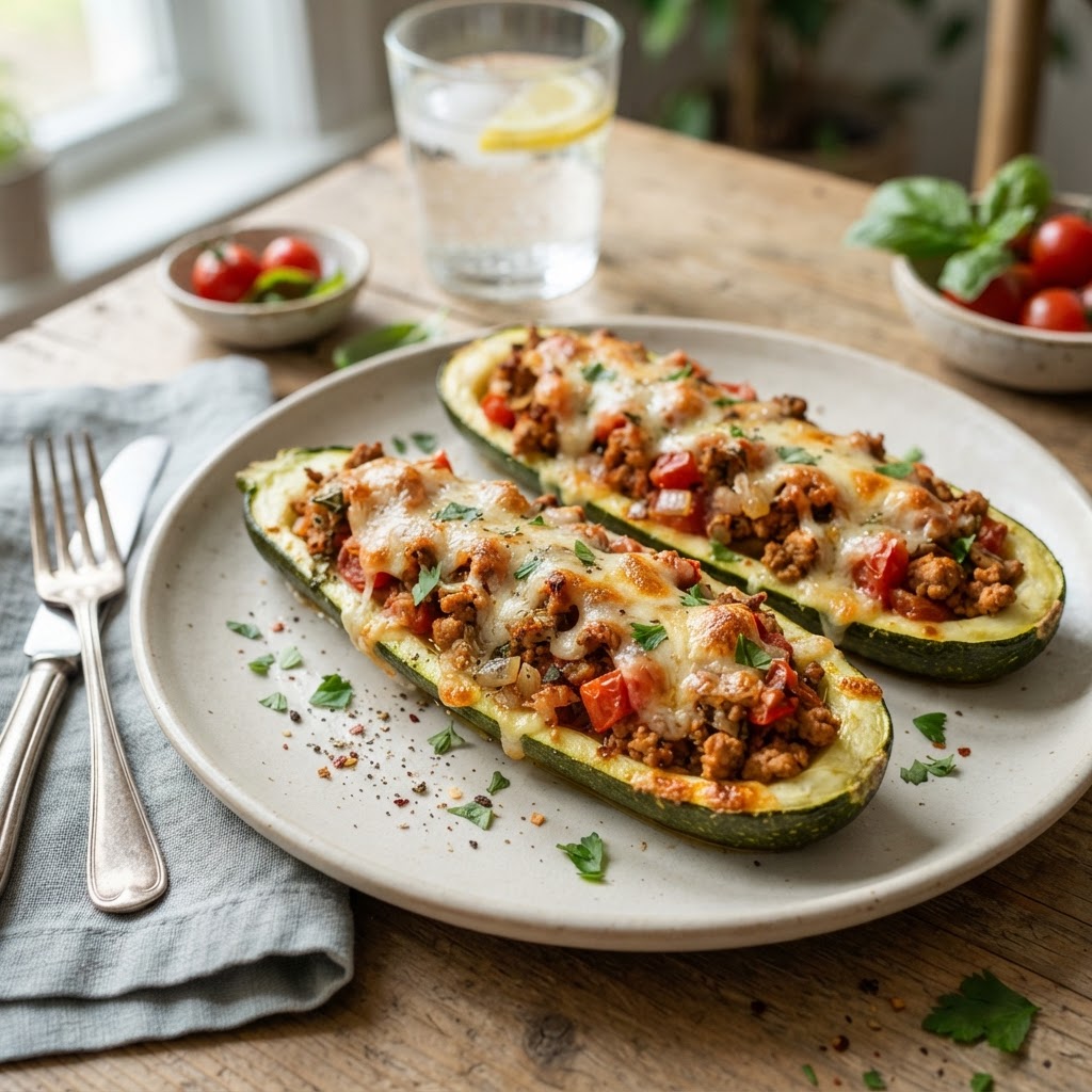 Ground Turkey Stuffed Zucchini