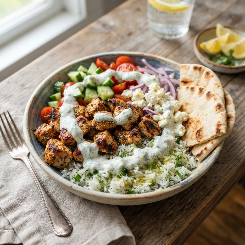 High-Protein Greek Chicken Pita Bowls