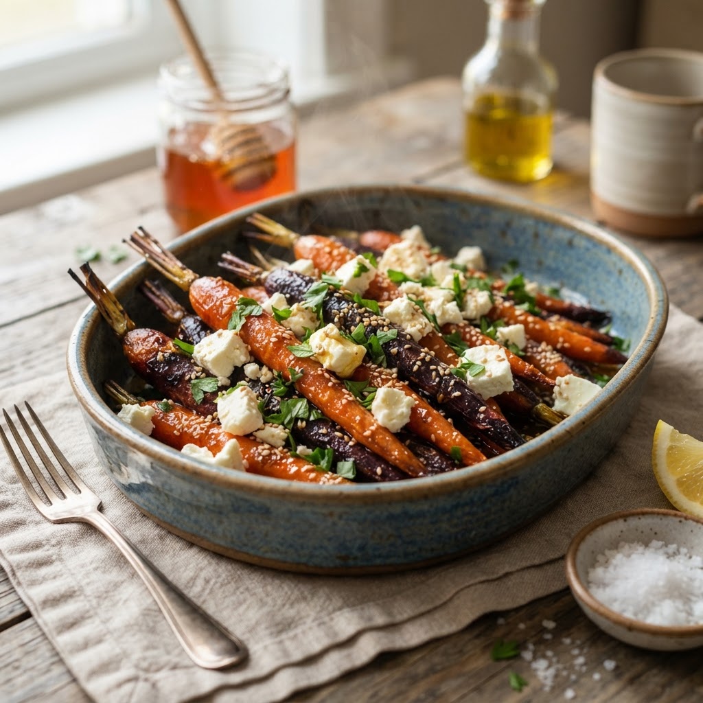 Hot Honey Roasted Carrots with Feta