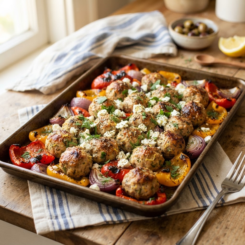 Sheet Pan Greek Chicken Meatballs