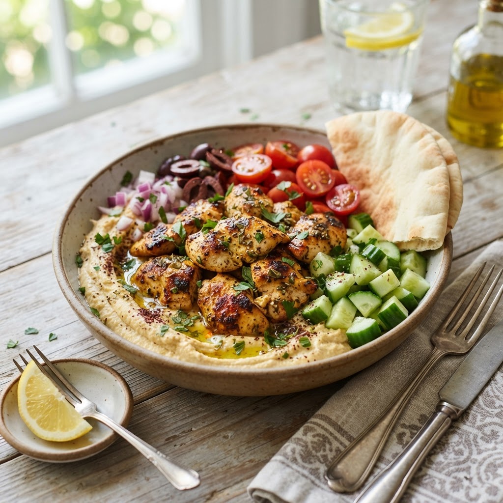 Chicken Hummus Cucumber Bowls