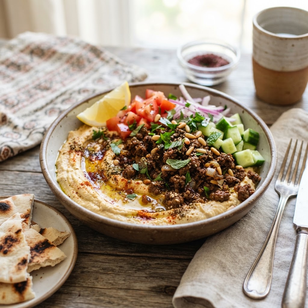 Loaded Hummus Bowls with Spiced Ground Beef