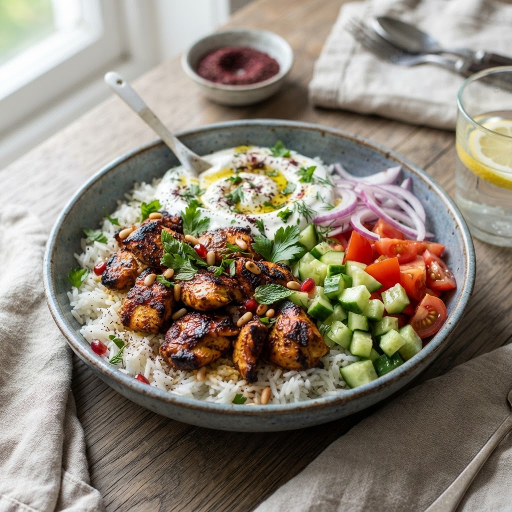 Chicken Shawarma Rice Bowls with Garlic Yogurt
