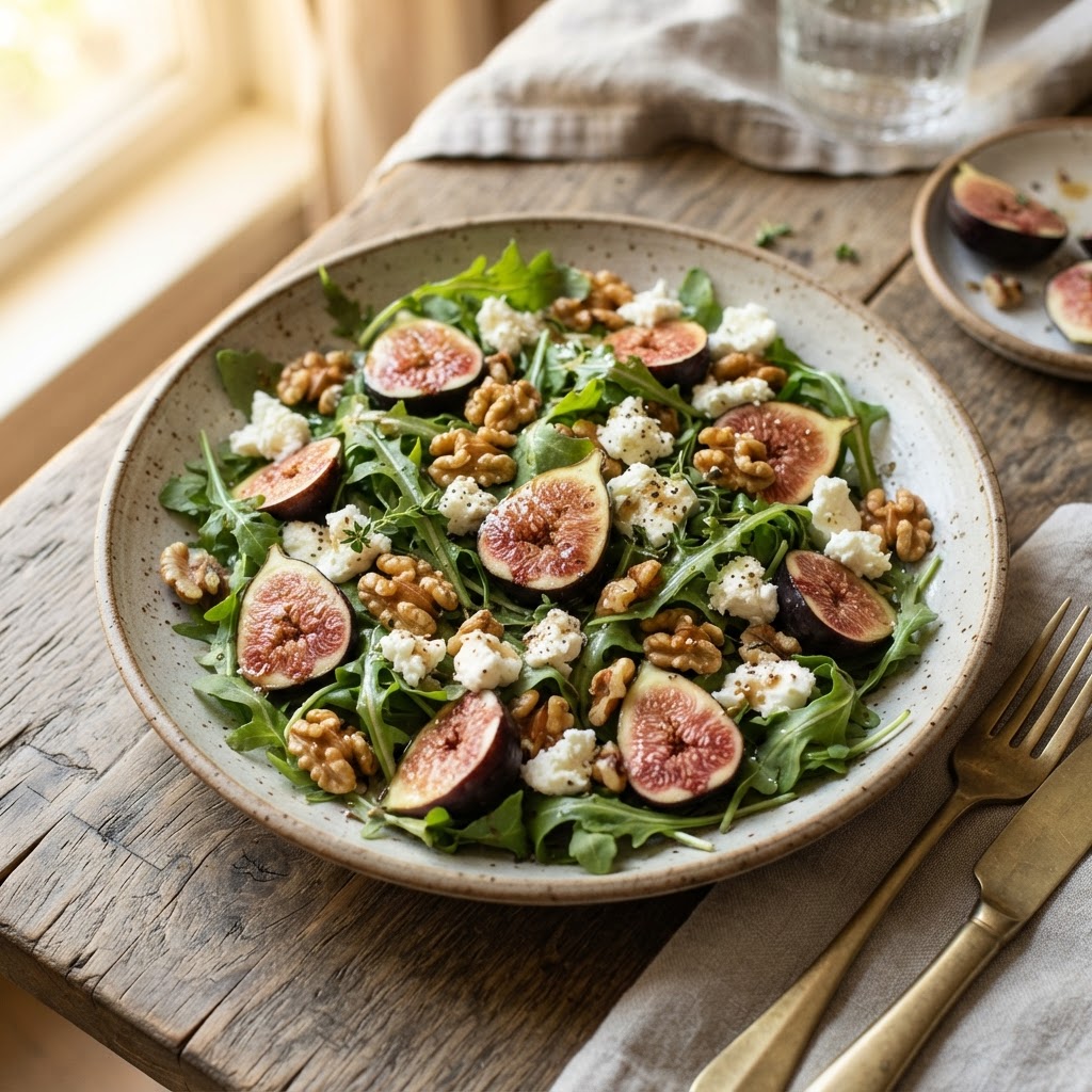 Fig Arugula Salad with Goat Cheese and Walnuts