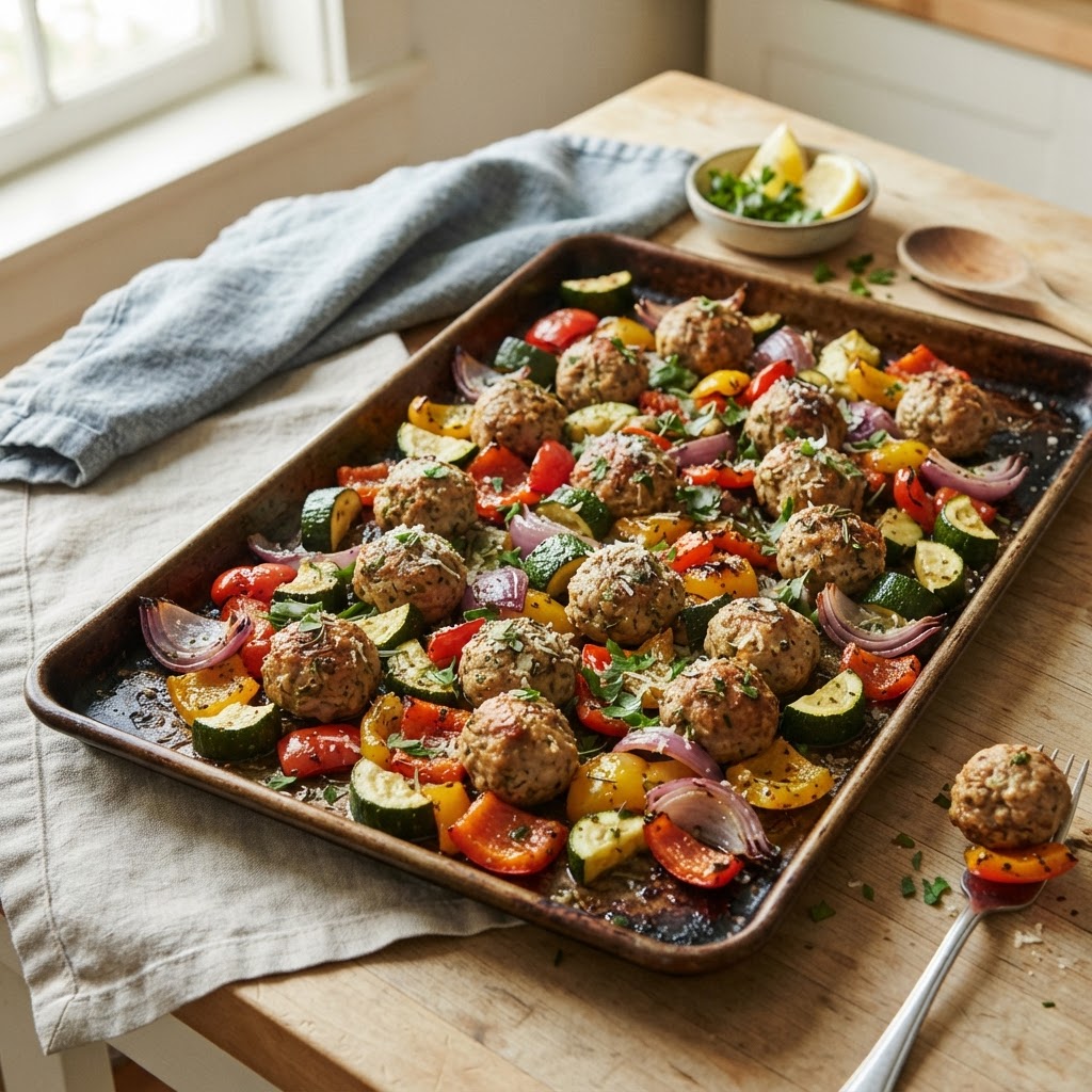 Sheet Pan Turkey Meatballs and Vegetables
