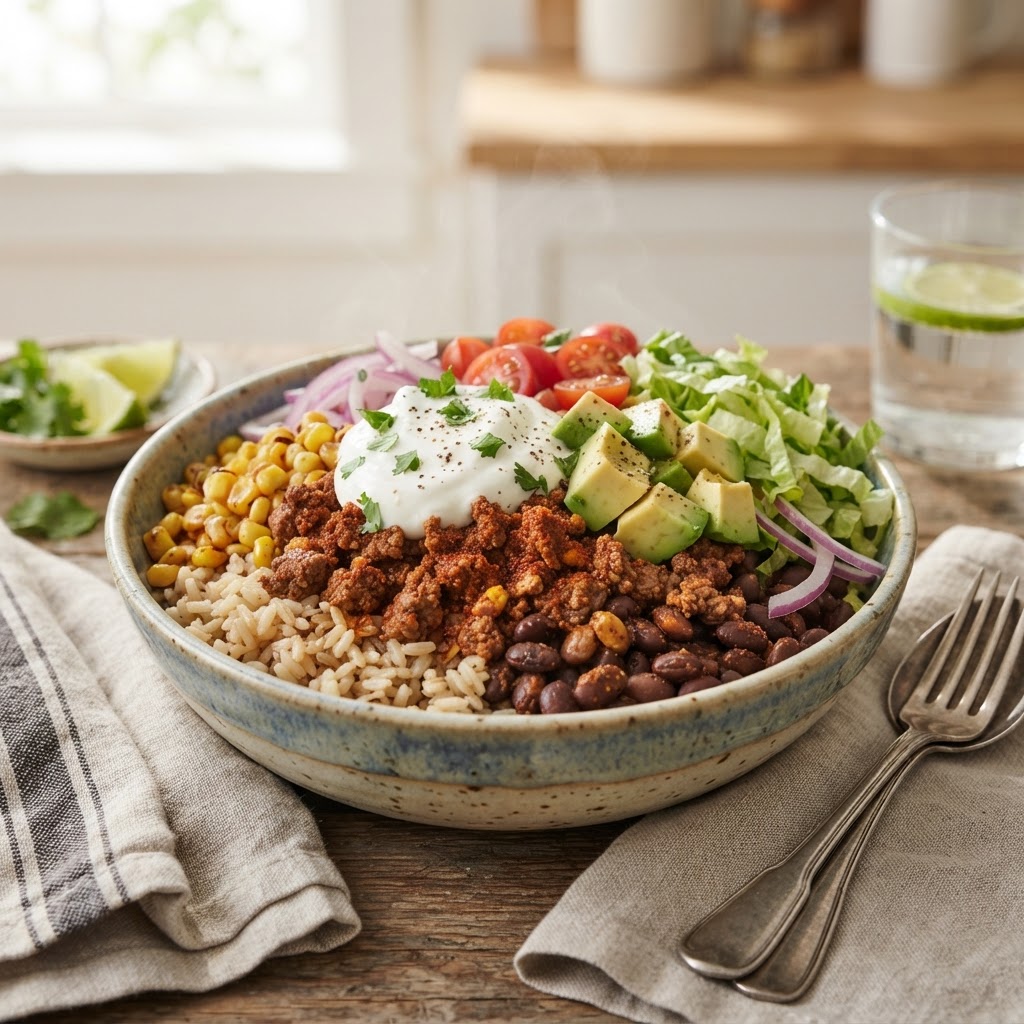 High-Protein Taco Bowl with Greek Yogurt
