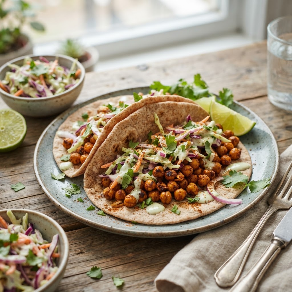 Suya-Spiced Chickpea Flatbreads with Cabbage Slaw