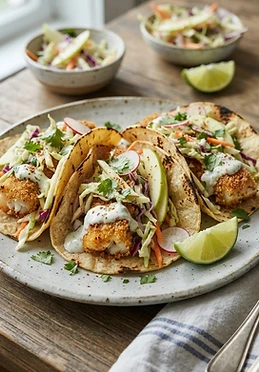 Crispy Cod Tacos with Apple Slaw