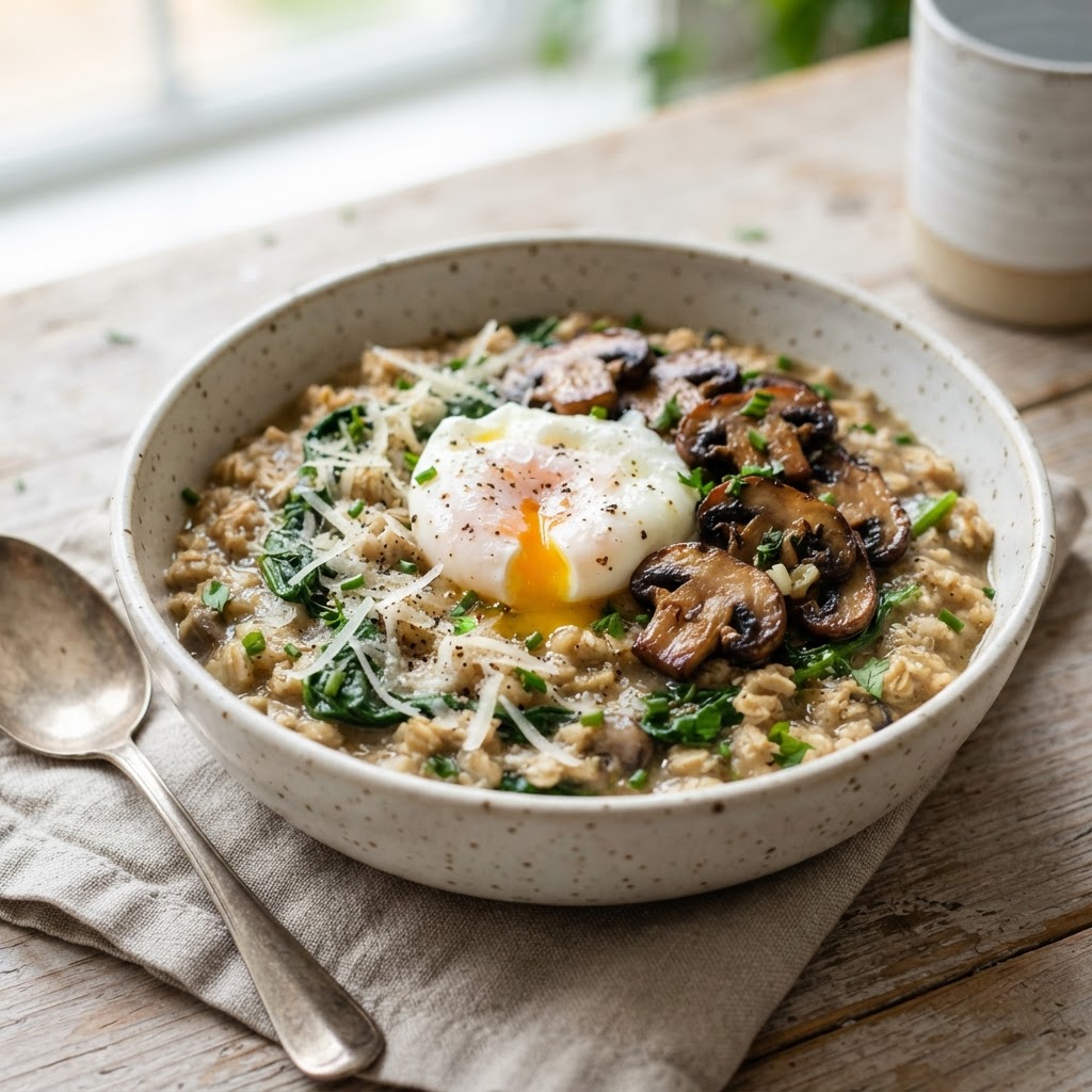 Savory Oatmeal with Mushrooms and Egg