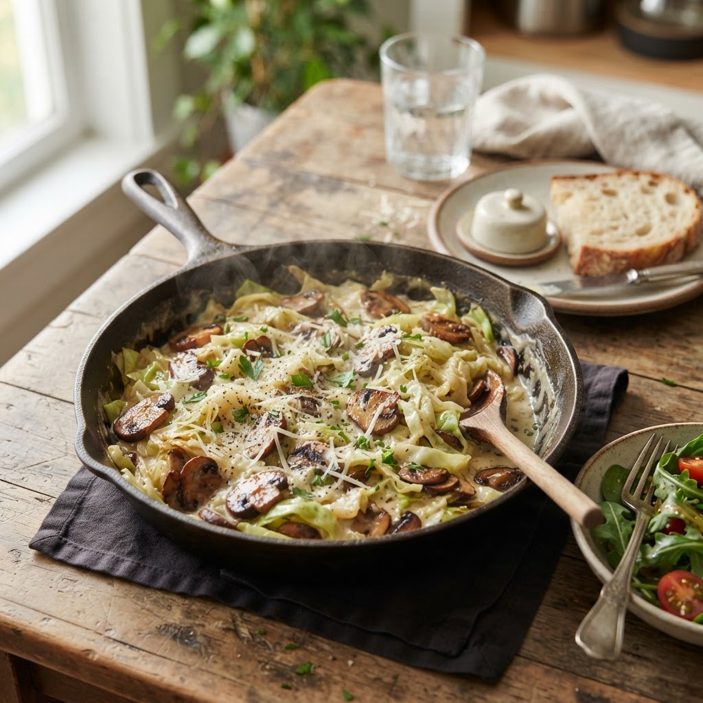 Creamy Cabbage Alfredo with Mushrooms