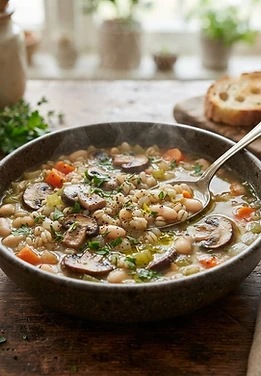 Mushroom Barley White Bean Soup