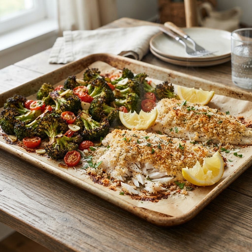 Sheet Pan Parmesan Tilapia and Broccoli