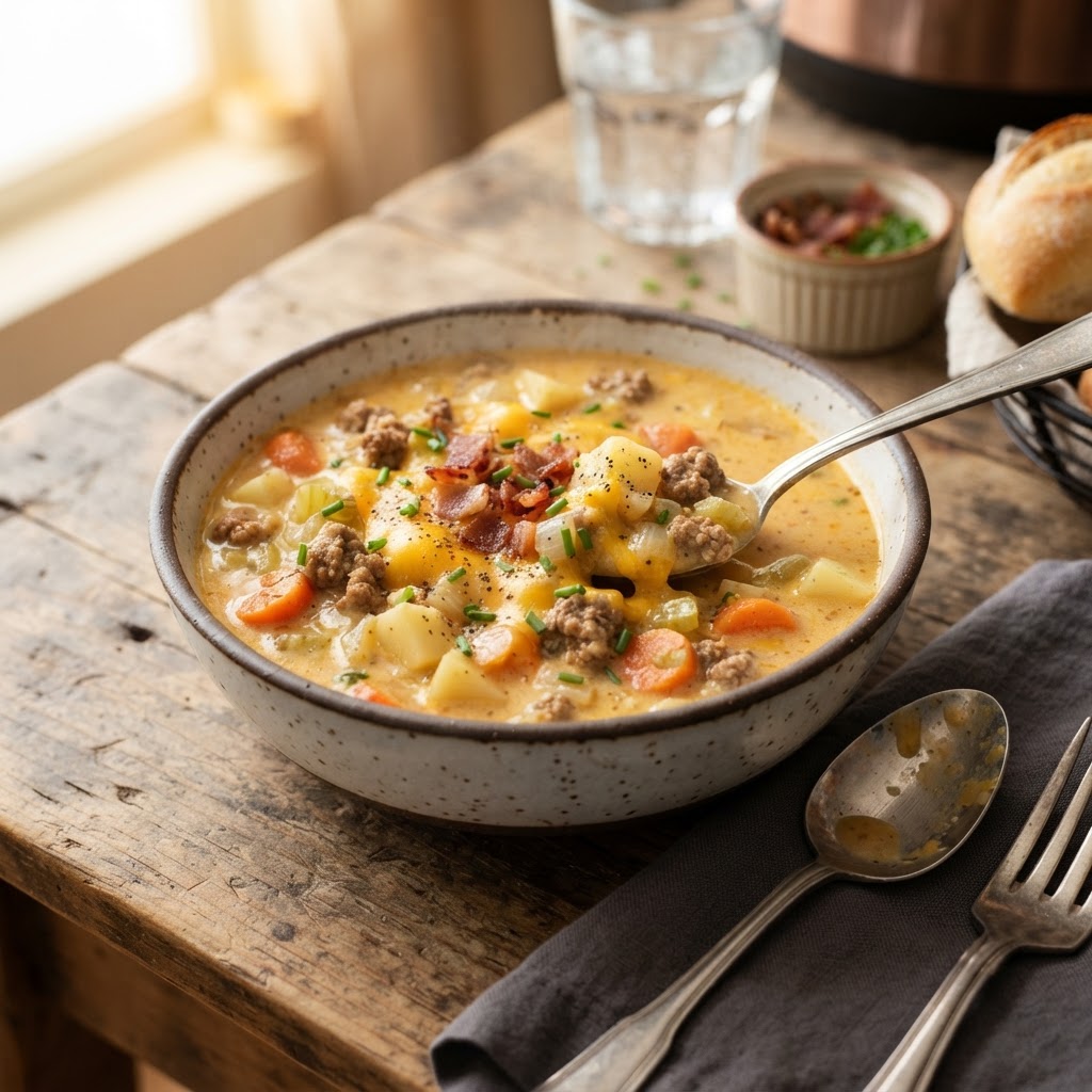 Slow Cooker Cheeseburger Soup