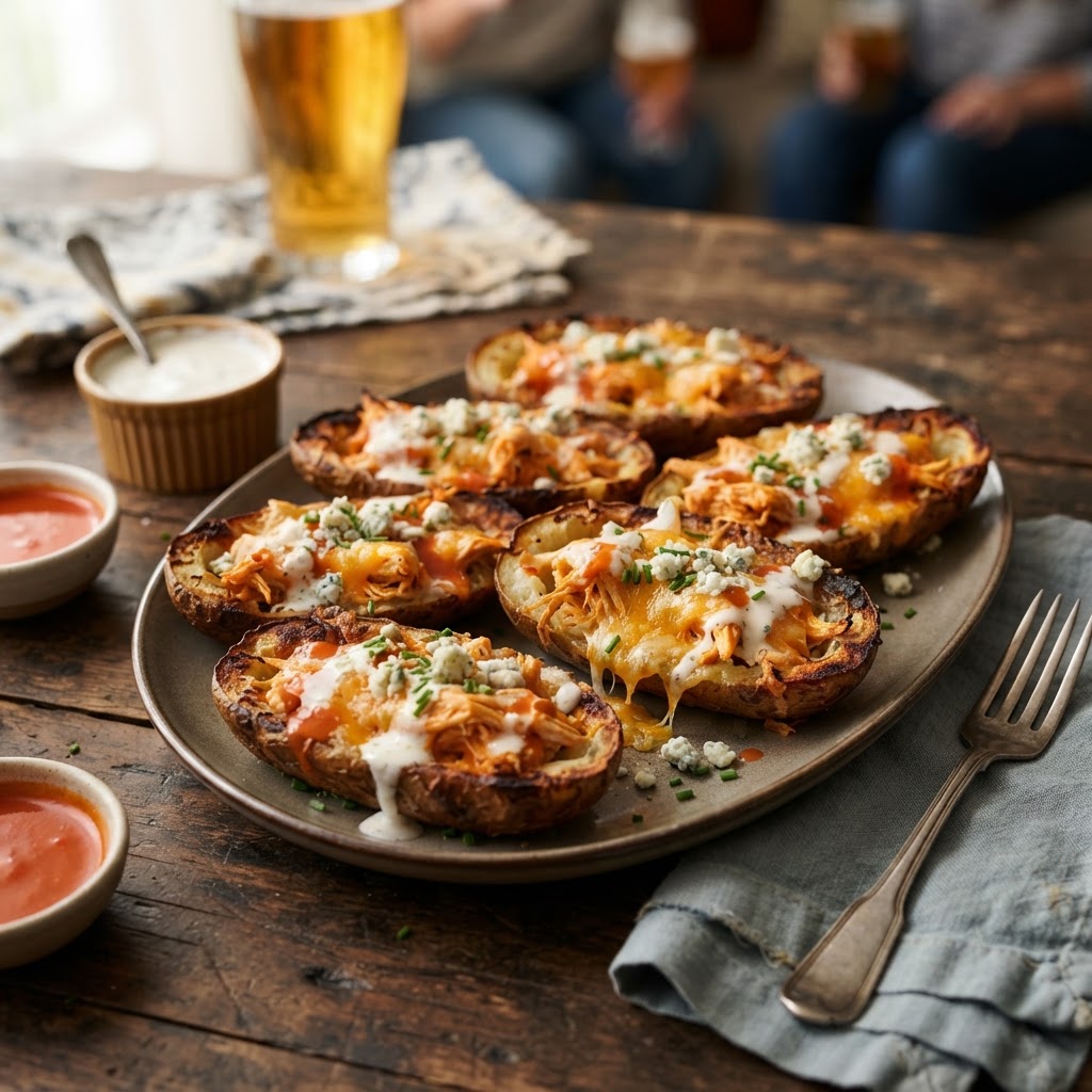 Buffalo Chicken Stuffed Potato Skins