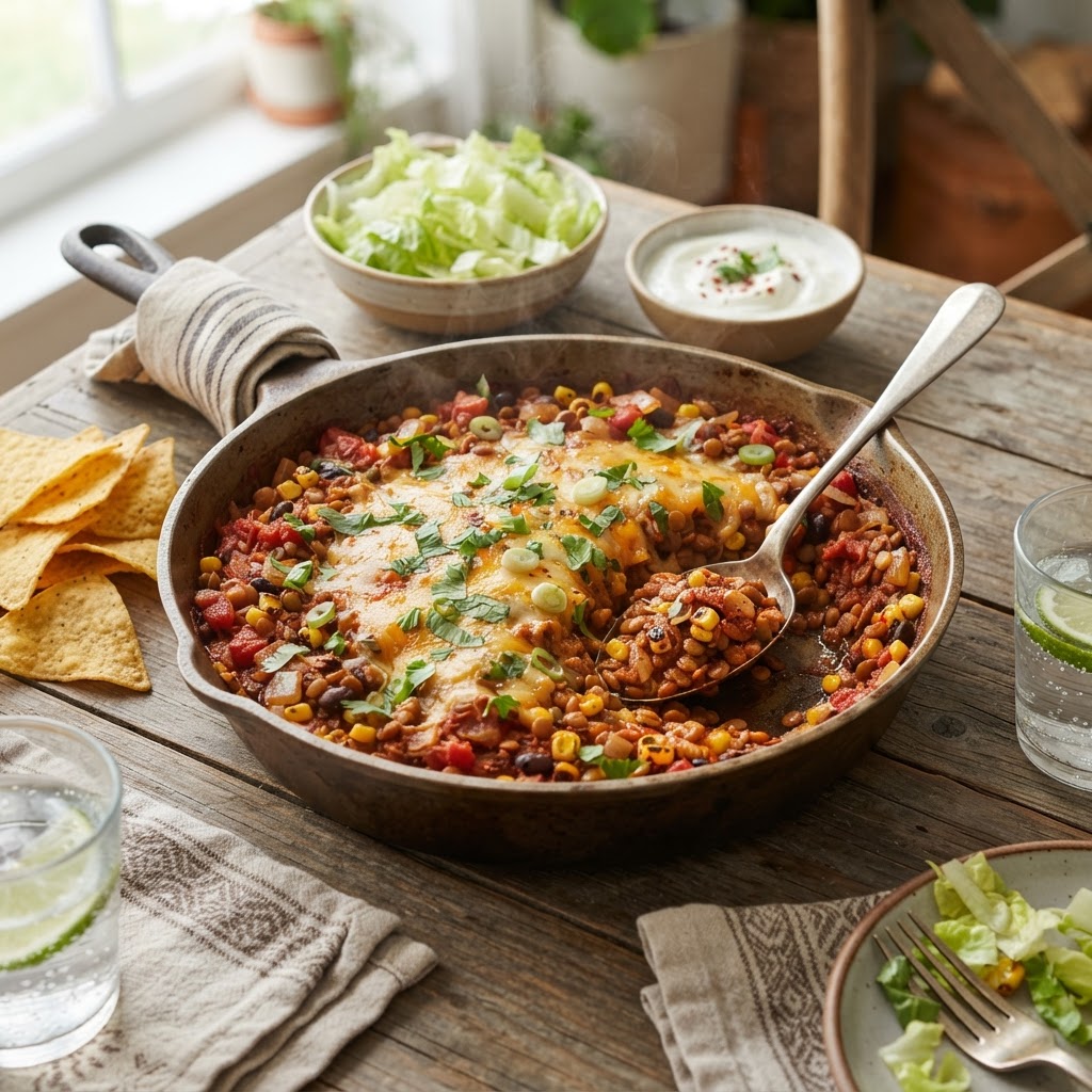 Lentil Taco Skillet with Tortilla Chips