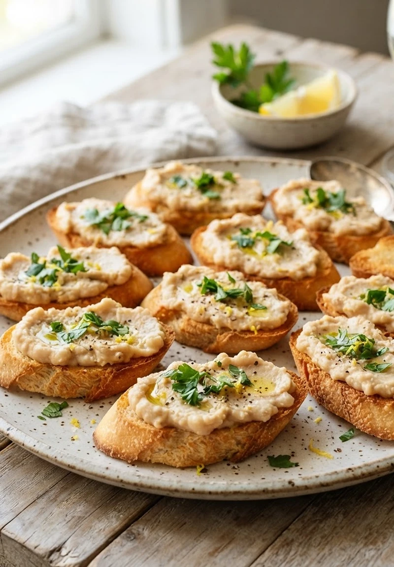 Garlic Herb White Bean Crostini