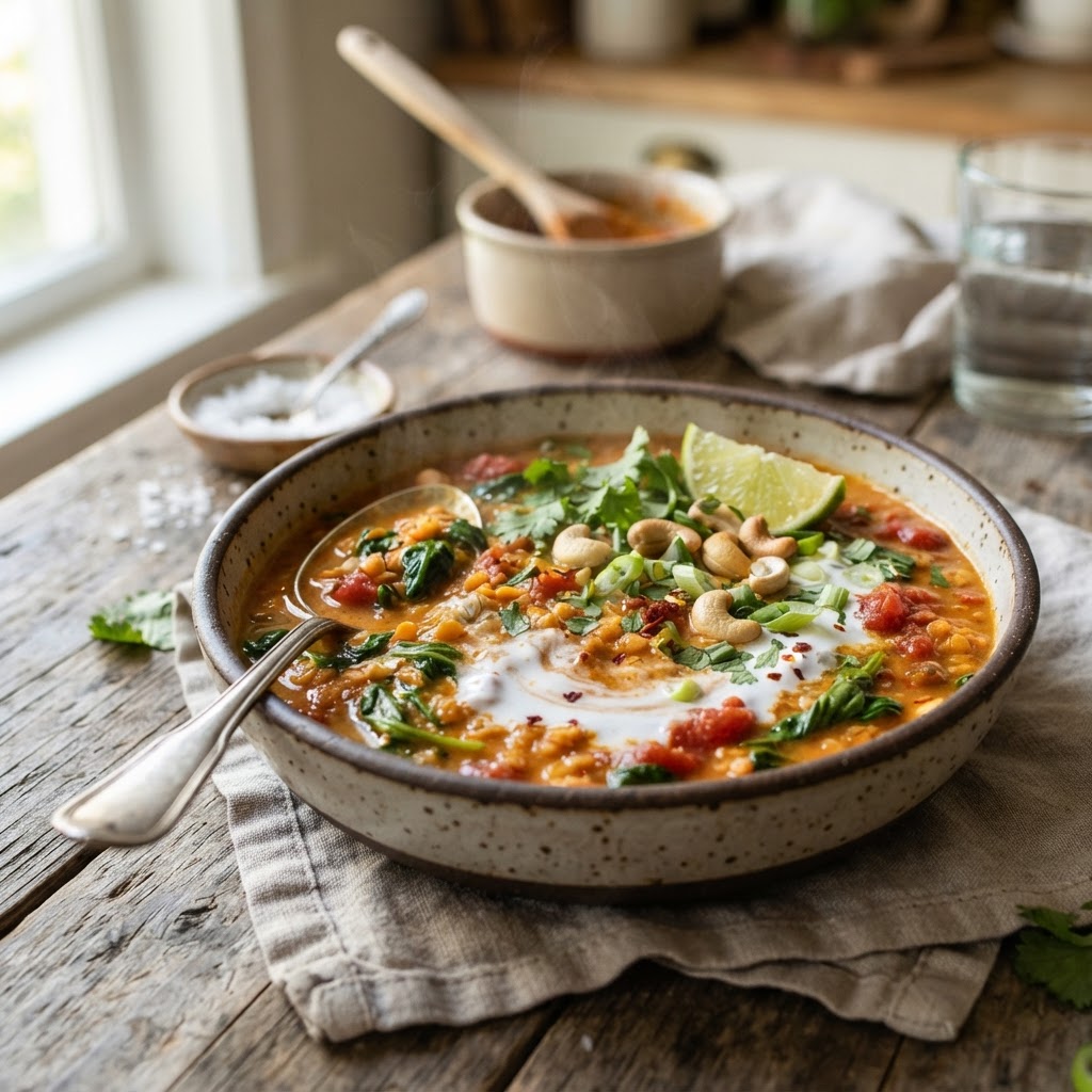 Slow Cooker Red Lentil Coconut Curry Soup