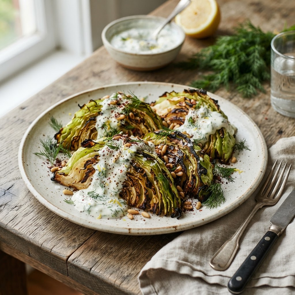Charred Cabbage Wedges with Yogurt Sauce