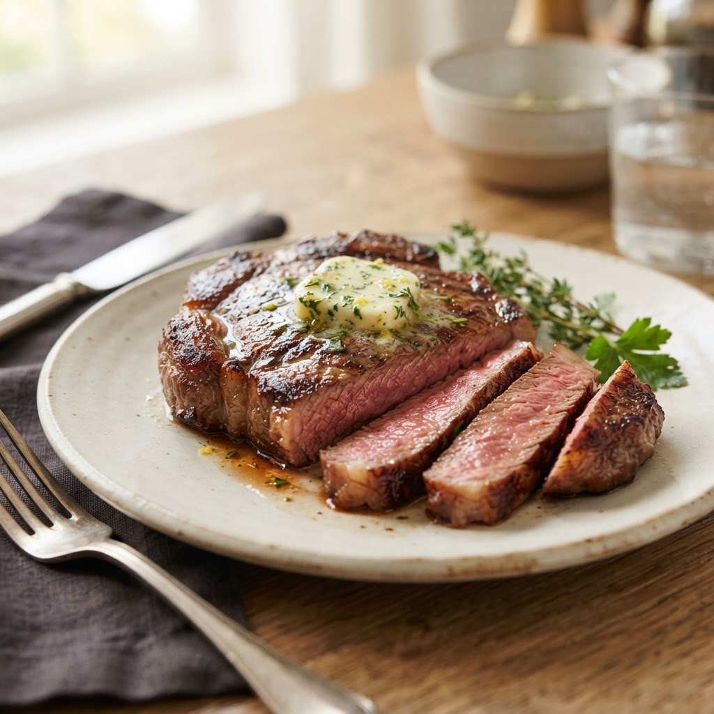 Pan-Seared Sirloin Steak with Garlic Herb Butter