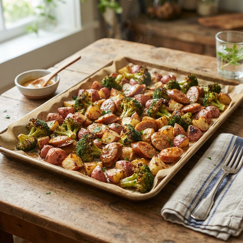 Sheet Pan Honey Mustard Sausage and Veggies