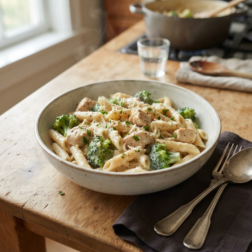 One-Pot Chicken Alfredo Broccoli Pasta