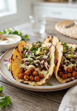 Air Fryer Crispy Chickpea Tacos with Avocado Slaw