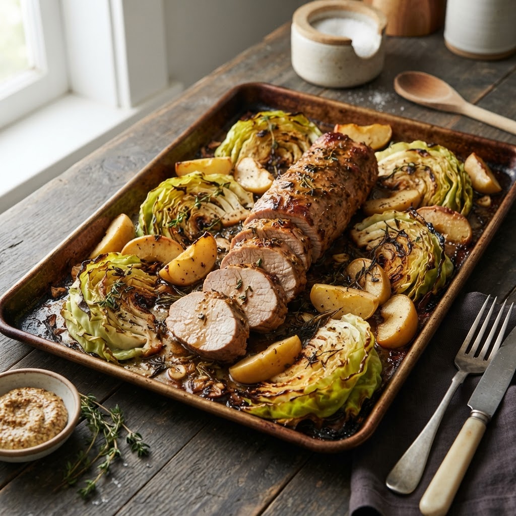 Sheet Pan Pork Tenderloin Apples Cabbage